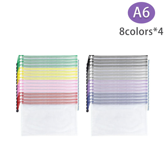 24-Pack Mesh Zipper Bags - A6 Size | 8 Colors Waterproof PVC Document Organizer for Office, School, Travel, Puzzle & Craft Storage - Main View - Driulug supplier